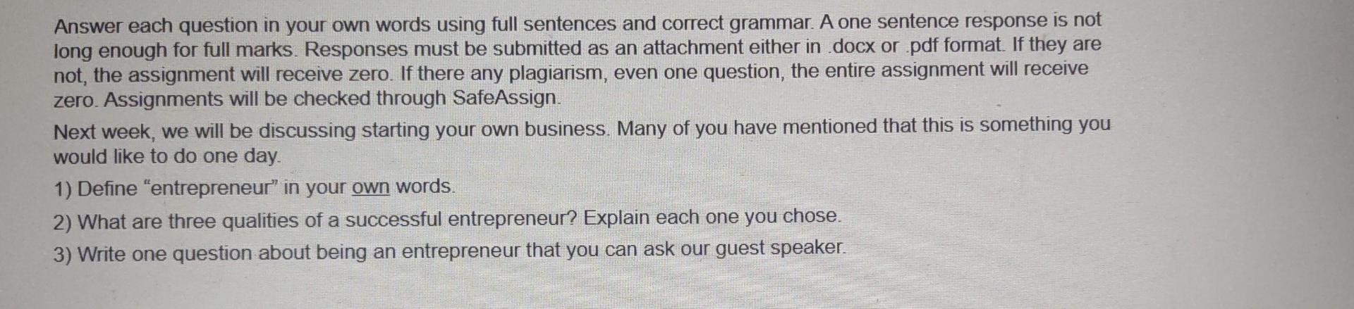 Solved Answer each question in your own words using full | Chegg.com