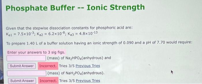 Solved Phosphate Buffer -- Ionic Strength Given that the | Chegg.com