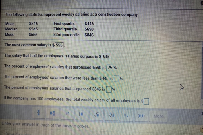 Solved The following statistics represent weekly salaries at | Chegg.com