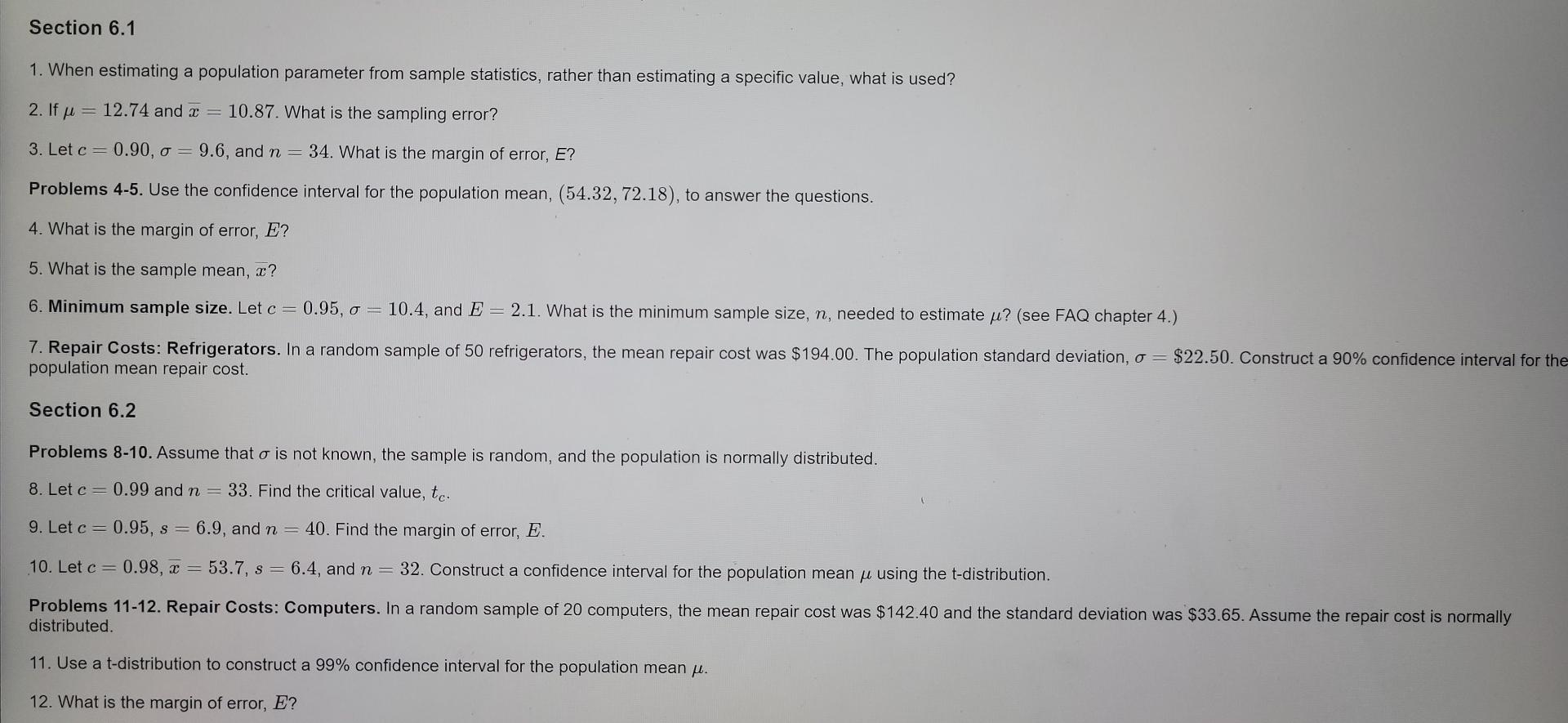Solved Section 6.1 1. When estimating a population parameter | Chegg.com