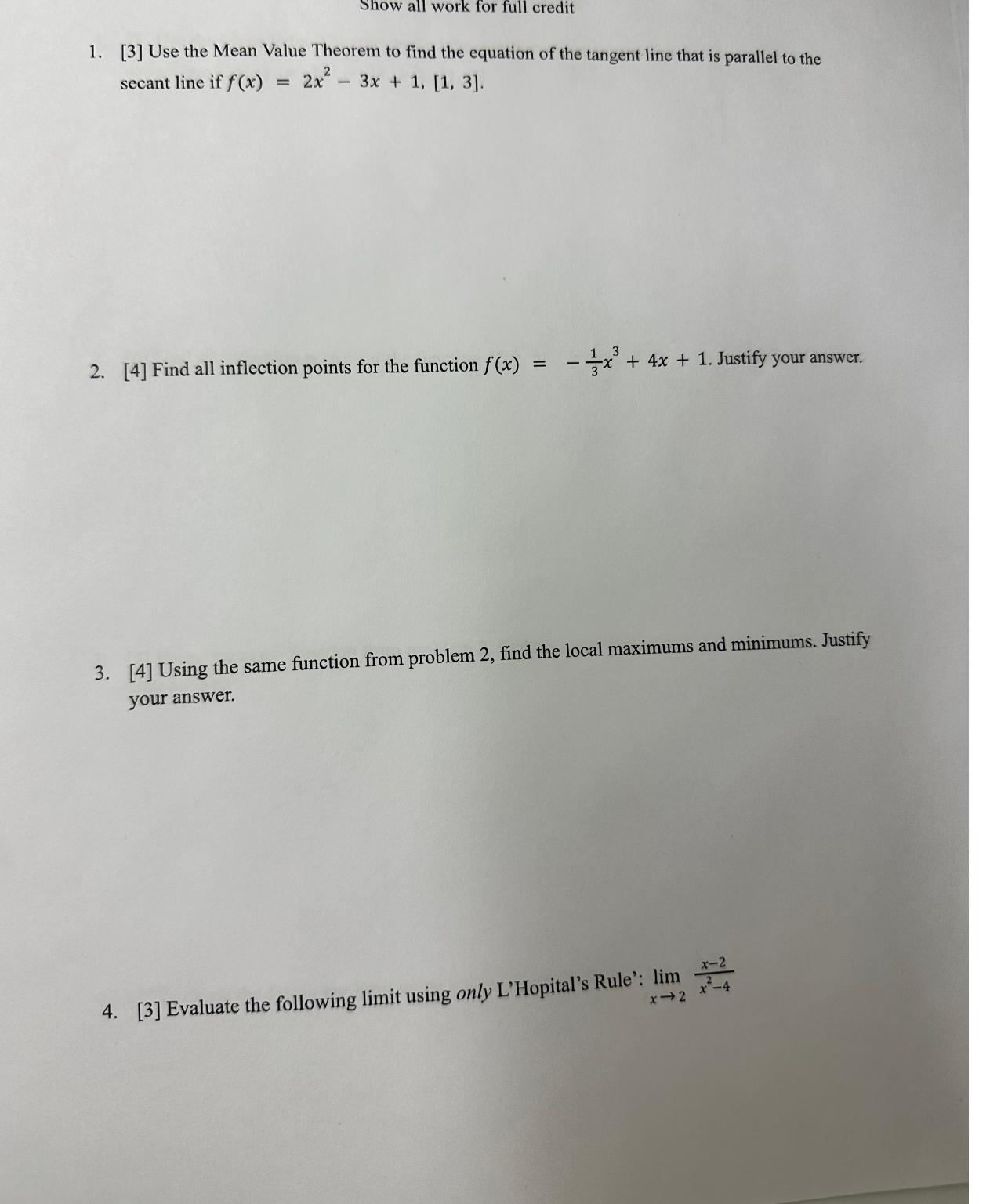 Solved Show all work for full credit[3] ﻿Use the Mean Value | Chegg.com