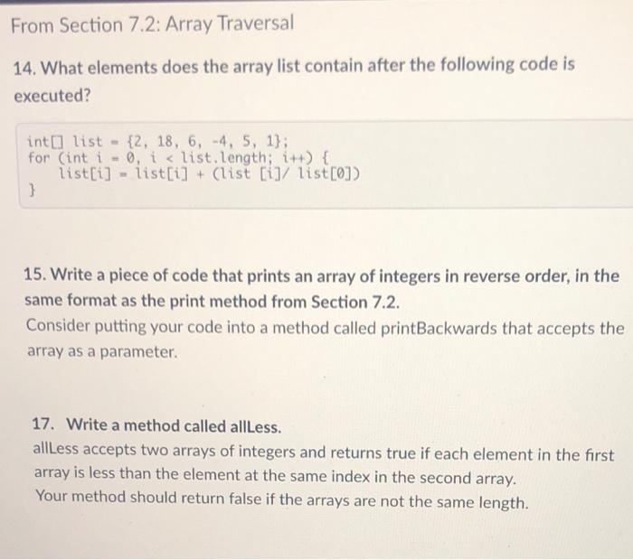 Solved From Section 7.2: Array Traversal 14. What elements | Chegg.com image.