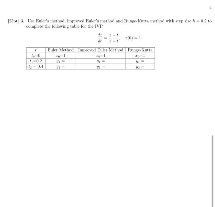 Solved [25pt] 3. Use Euler's Method, Improved Euler's Method | Chegg.com