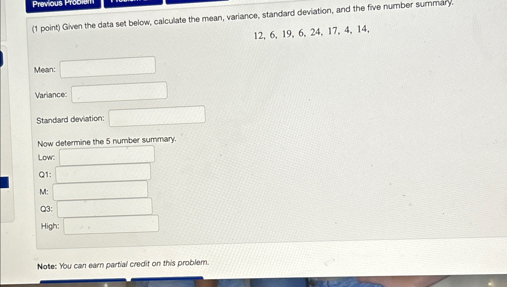 Solved (1 ﻿point) ﻿Given the data set below, calculate the | Chegg.com