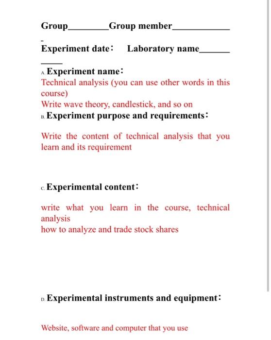 Solved Group Group member Experiment date: Laboratory name | Chegg.com