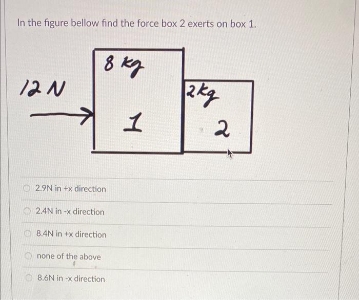 Solved In the figure bellow find the force box 2 exerts on | Chegg.com