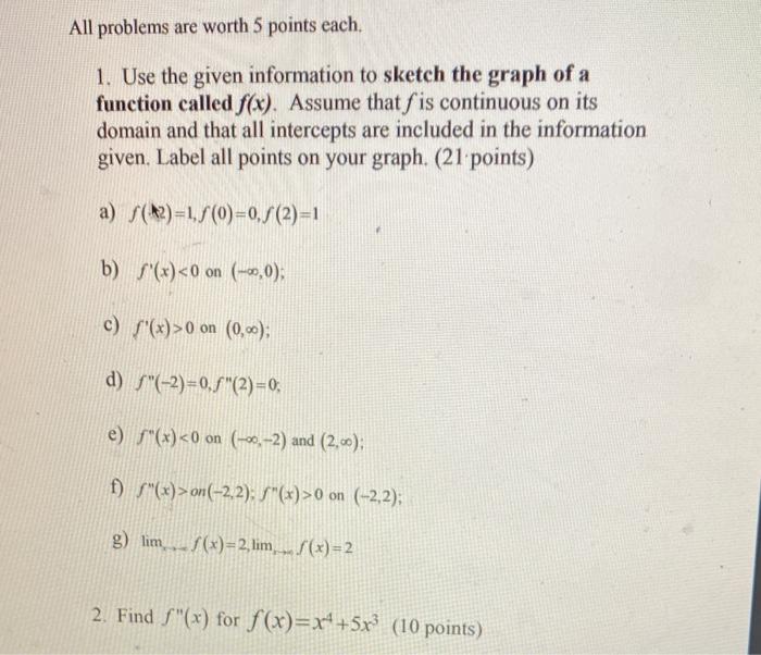 Solved All problems are worth 5 points each. 1. Use the | Chegg.com
