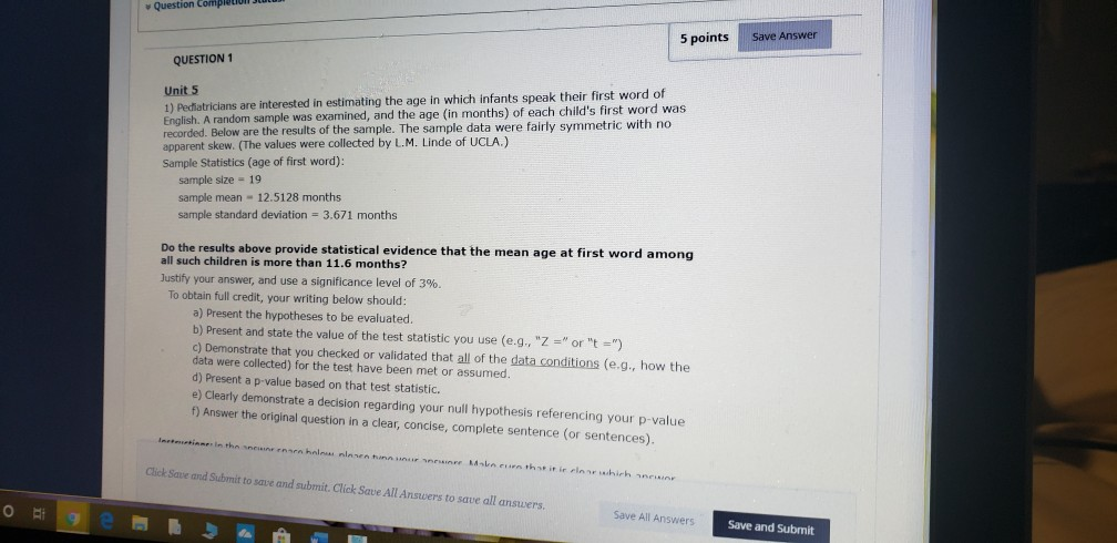 Solved w Question Completion 5 points Save Answer QUESTION 1 | Chegg.com