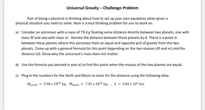 Solved Universal Gravity - Challenge Problem Part of being a | Chegg.com