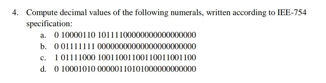 Solved a. 4. Compute decimal values of the following | Chegg.com