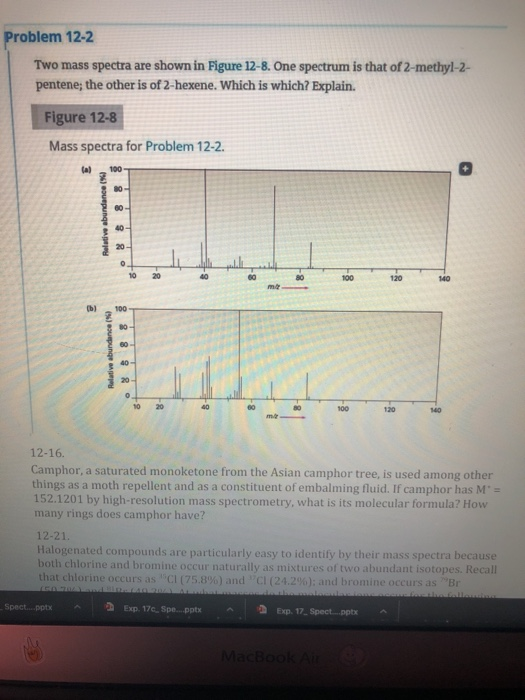 Solved Problem 12-2 Two Mass Spectra Are Shown In Figure | Chegg.com