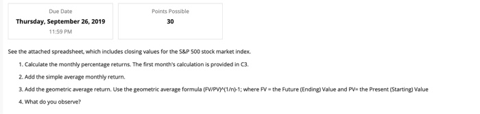 Solved Due Date Points Possible Thursday, September 26, 2019 | Chegg.com