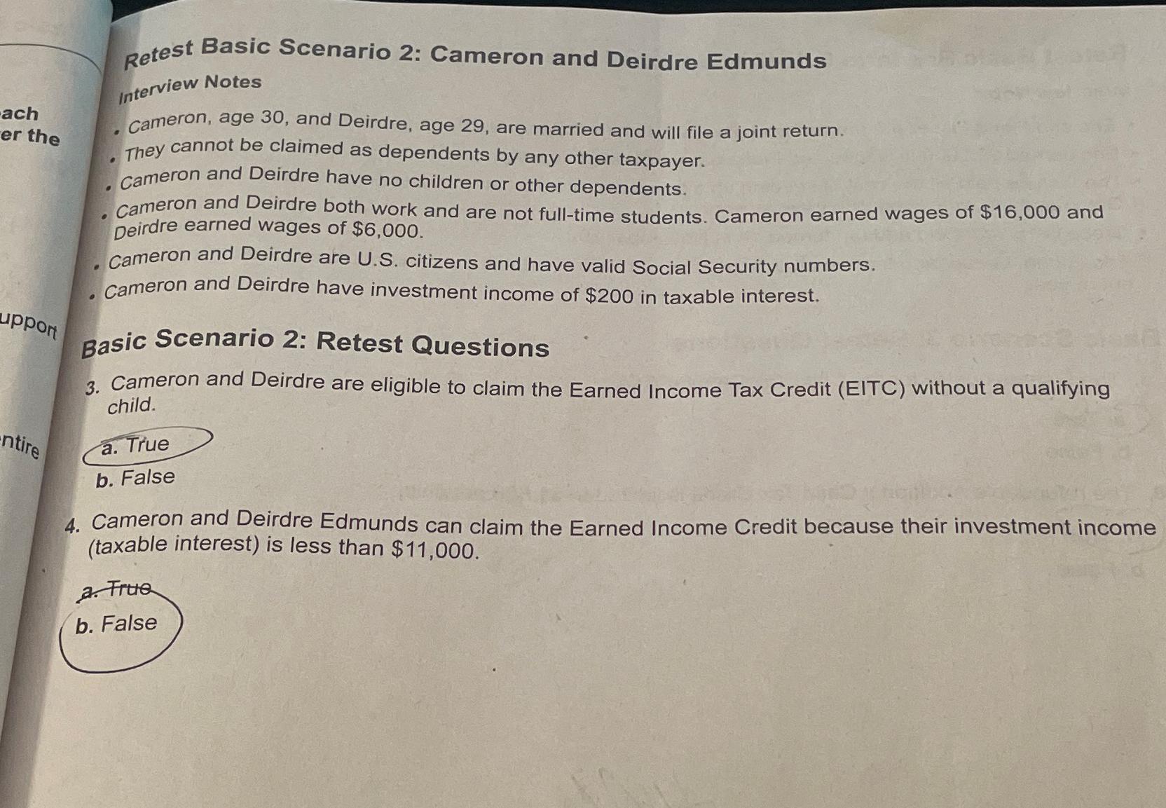 Solved Retest Basic Scenario 2 Cameron And Deirdre