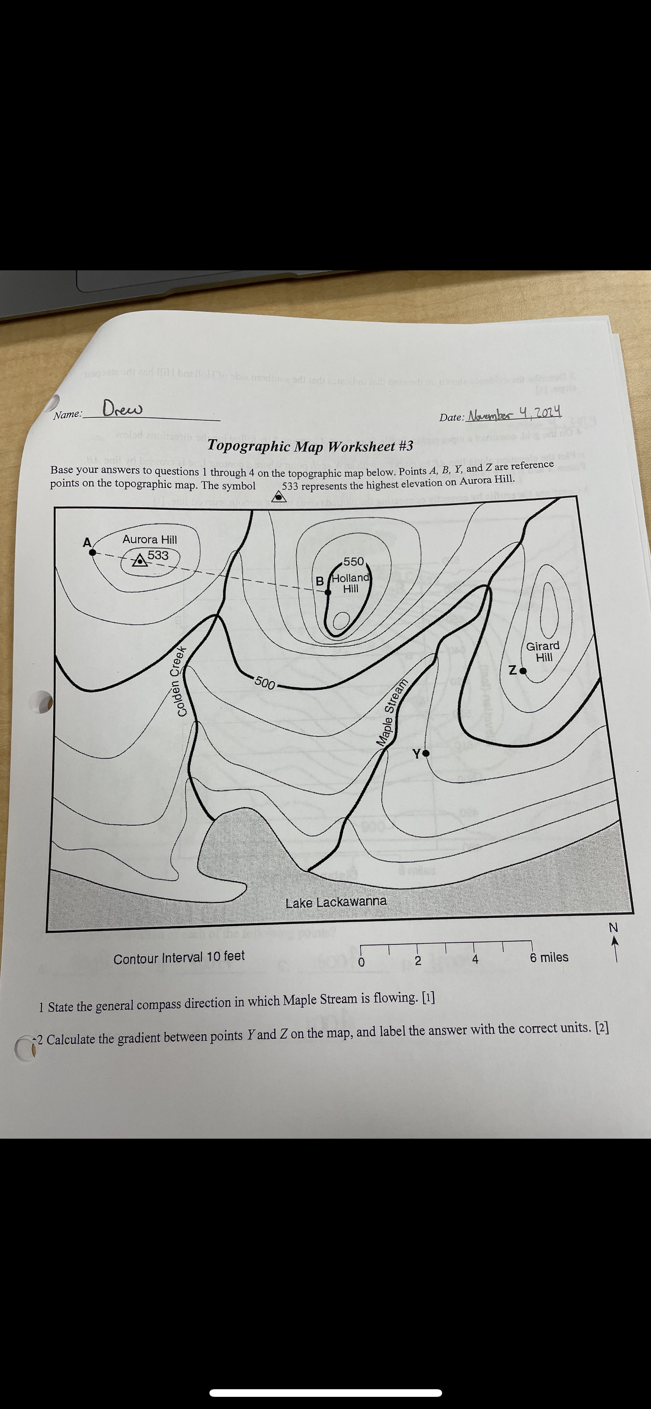 Solved Name Drew q, ﻿Date November 4, 2024Topographic Map