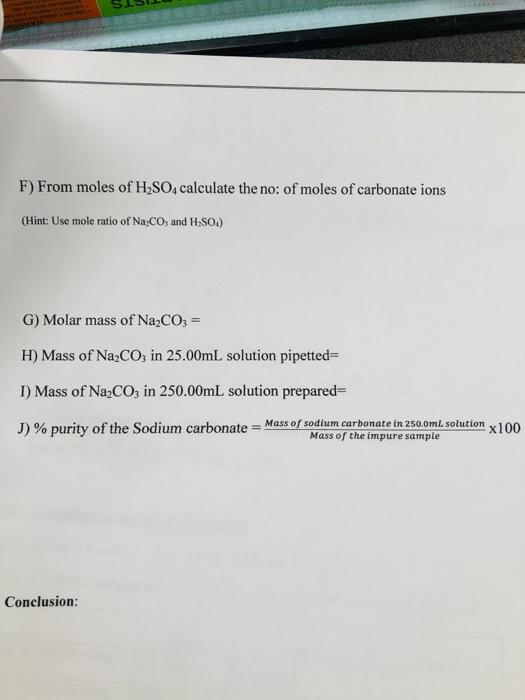 Solved Table 2 Back titration of H2SO4 with NaOH Mass of