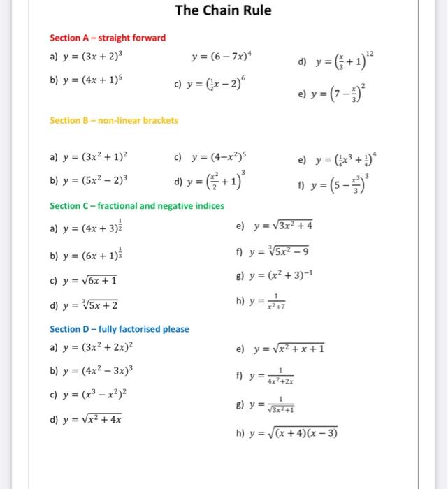 Solved The Chain Rule Section A Straight Forward A Y Chegg Com