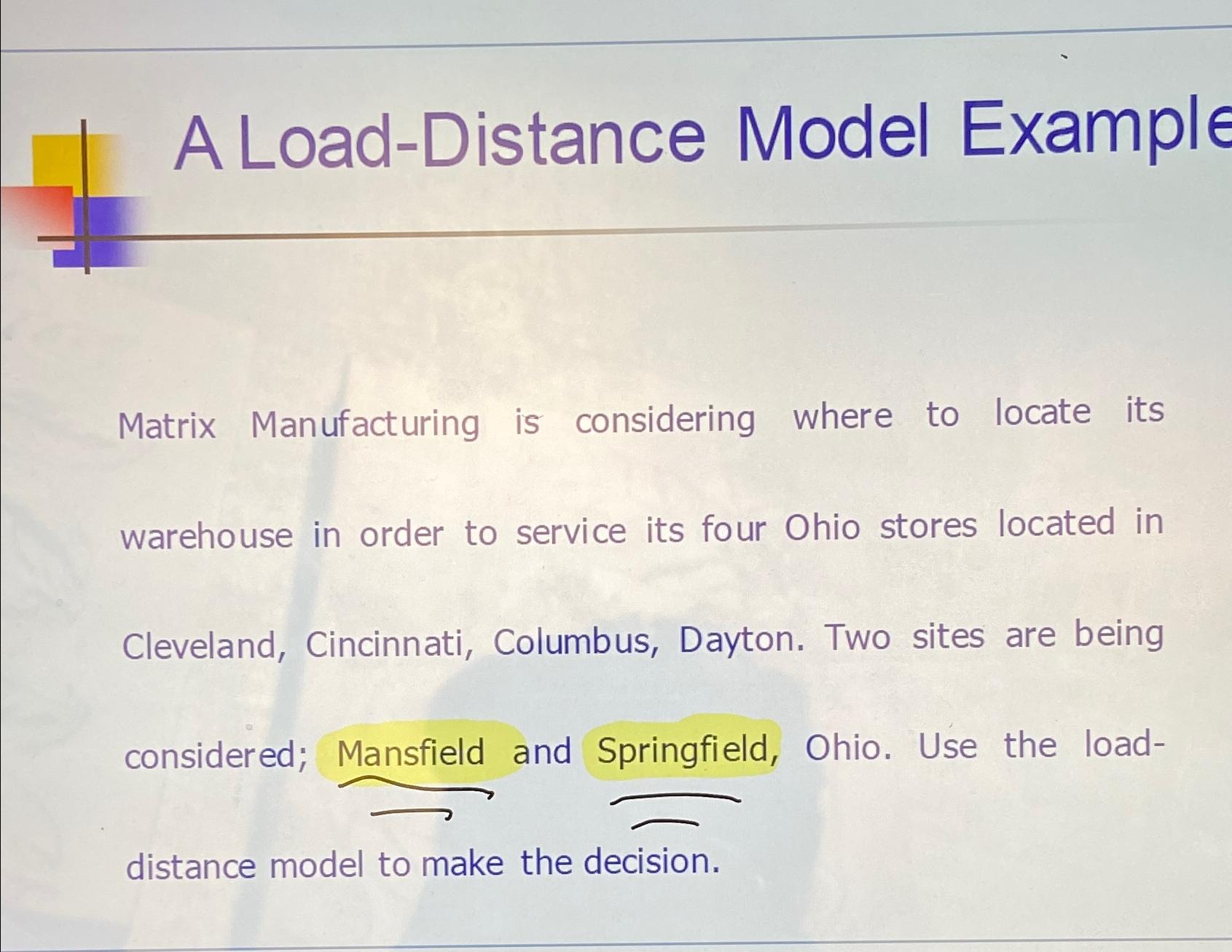 Solved A LoadDistance Model ExampleMatrix Manufacturing is