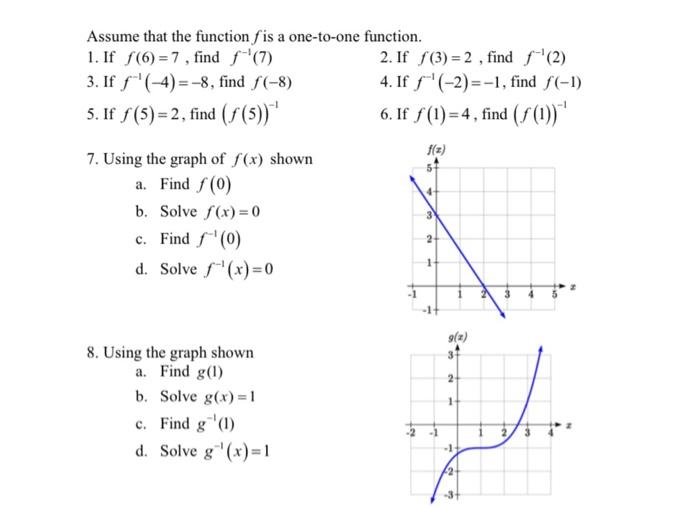 Solved Assume that the function f is a one-to-one function. | Chegg.com