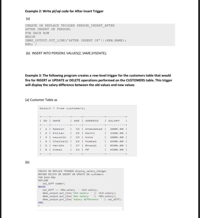 Objectives Trigers in PL/SQL TRIGGER GENERAL SYNTAX | Chegg.com