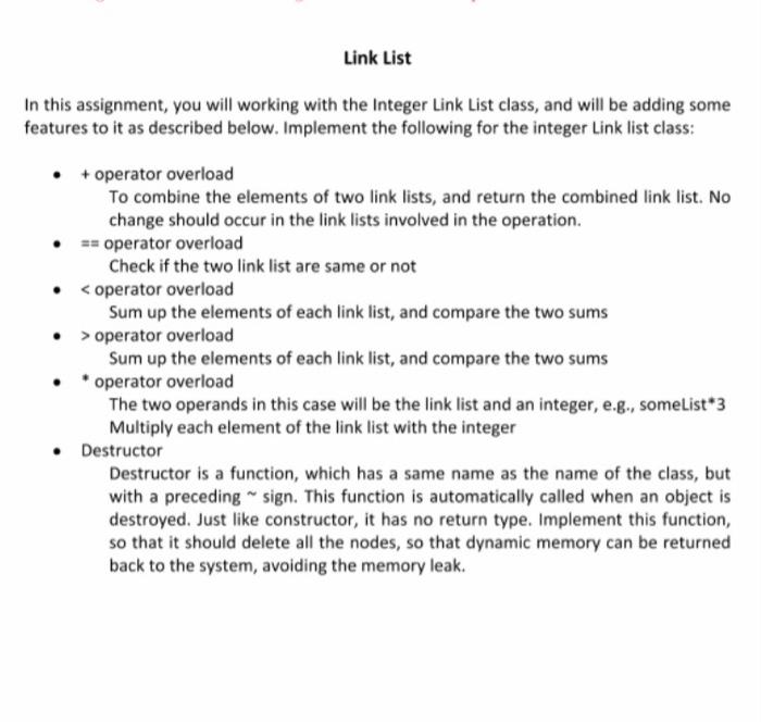 Solved Do this assignment using integer Link List in C++ | Chegg.com
