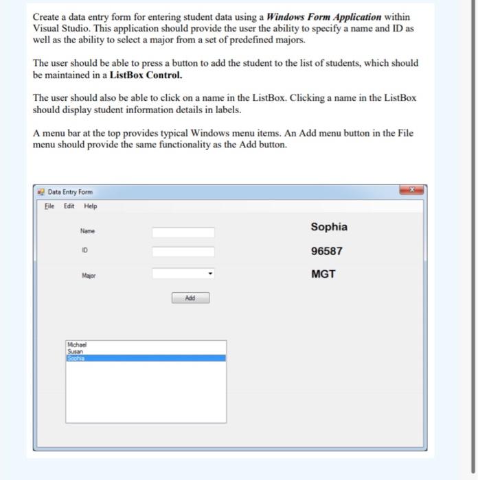 Solved Create a data entry form for entering student data | Chegg.com