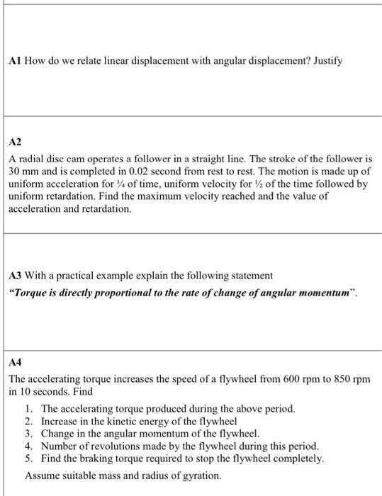 Solved A1 How do we relate linear displacement with angular | Chegg.com