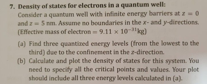 7. Density of states for electrons in a quantum well: | Chegg.com