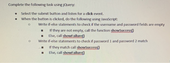 Complete The Following Task Using Jquery 0 Select Chegg Com