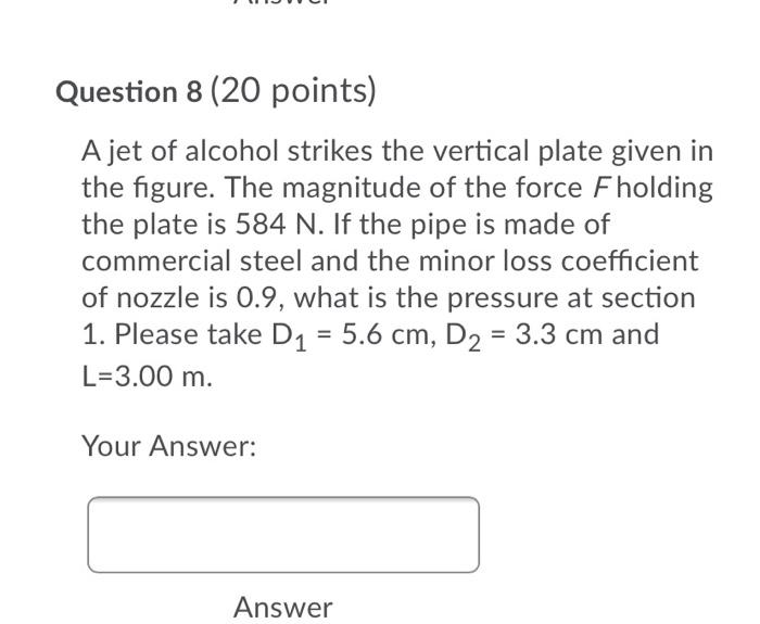 Solved Question 8 (20 points) A jet of alcohol strikes the