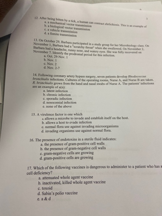 Solved 3 12. After being bitten by a tick, a human can