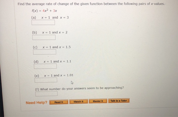 Solved Find the average rate of change of the given function | Chegg.com
