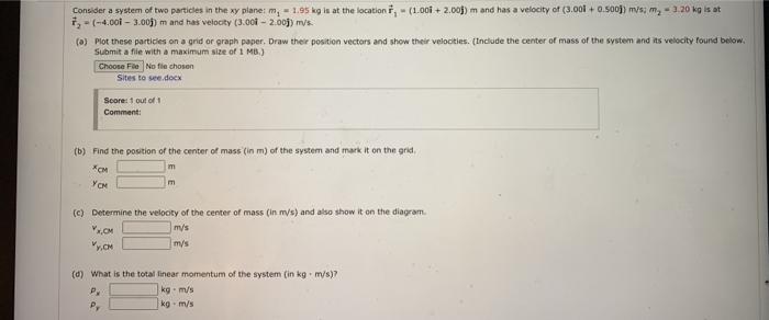 Solved Consider a system of two particles in the wy planem, | Chegg.com