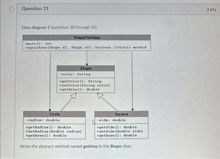 Solved Class diagram 1 (questions 30 through 32) Write the | Chegg.com