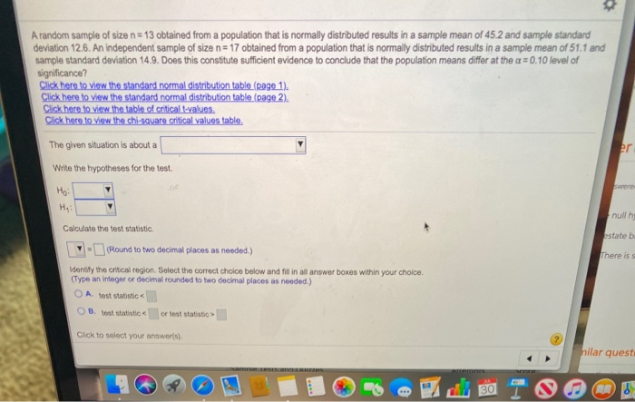 Solved A random sample of size n = 13 obtained from a | Chegg.com