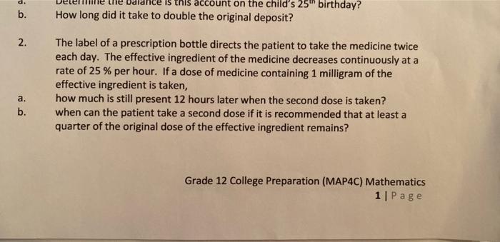 Solved MAP4C-The label of a prescription bottle directs the | Chegg.com