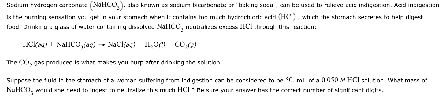 Solved Sodium hydrogen carbonate (NaHCO3), ﻿also known as | Chegg.com