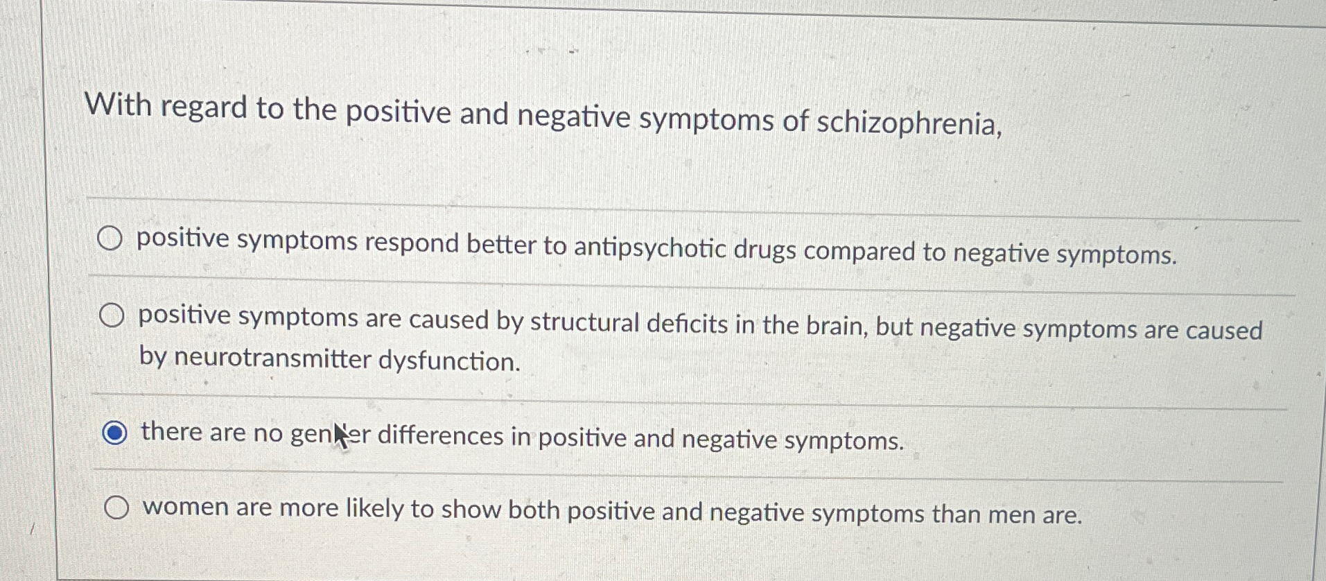 Solved With regard to the positive and negative symptoms of | Chegg.com