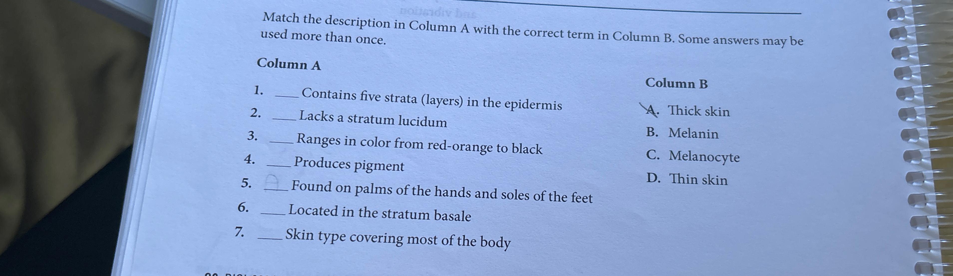 Solved Match the description in Column A with the correct | Chegg.com