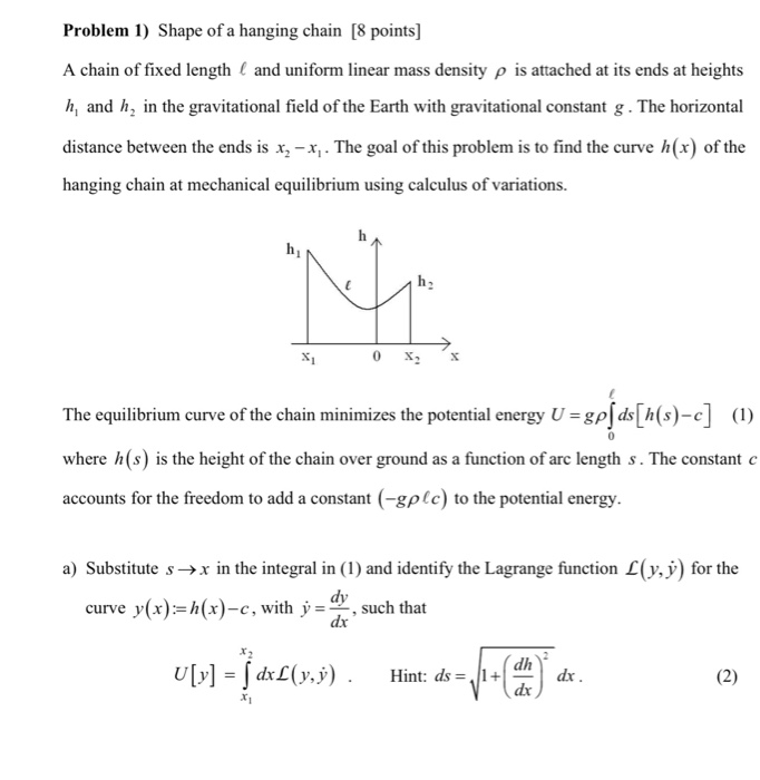 Solved Problem 1 Shape Of A Hanging Chain 8 Points A C Chegg Com