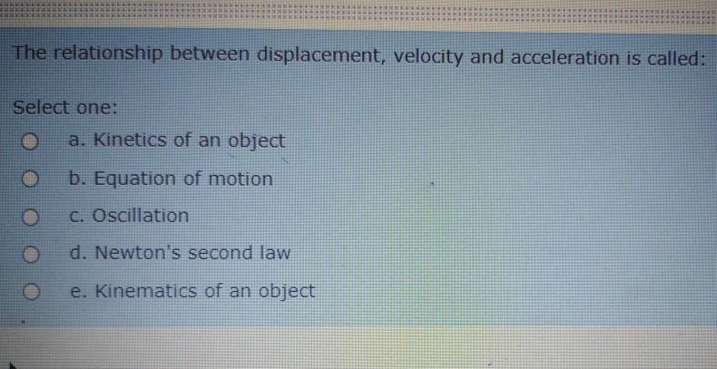 Solved The relationship between displacement, velocity and | Chegg.com