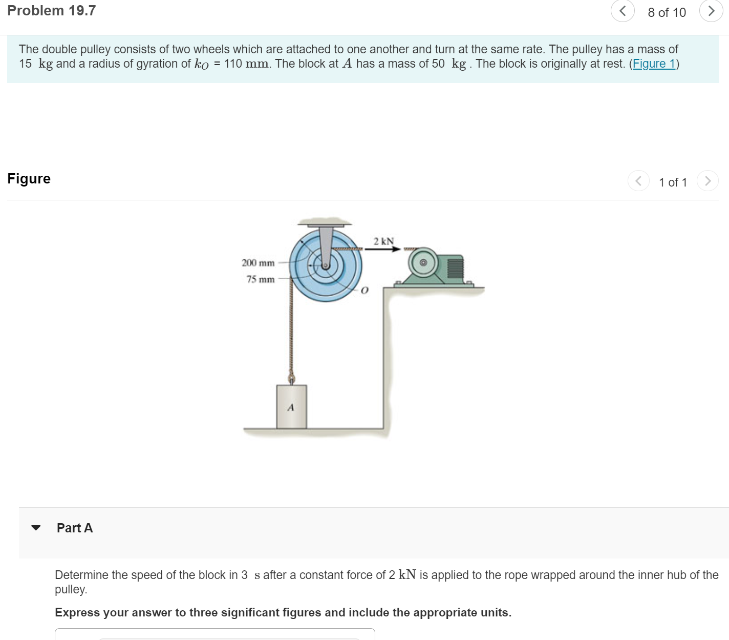 Solved Problem 19.78 ﻿of 10The double pulley consists of two | Chegg.com