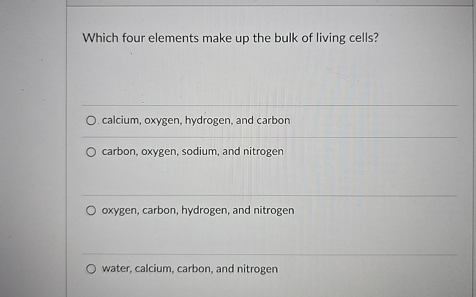 Which Four Elements Make Up The Bulk Of Living Cells