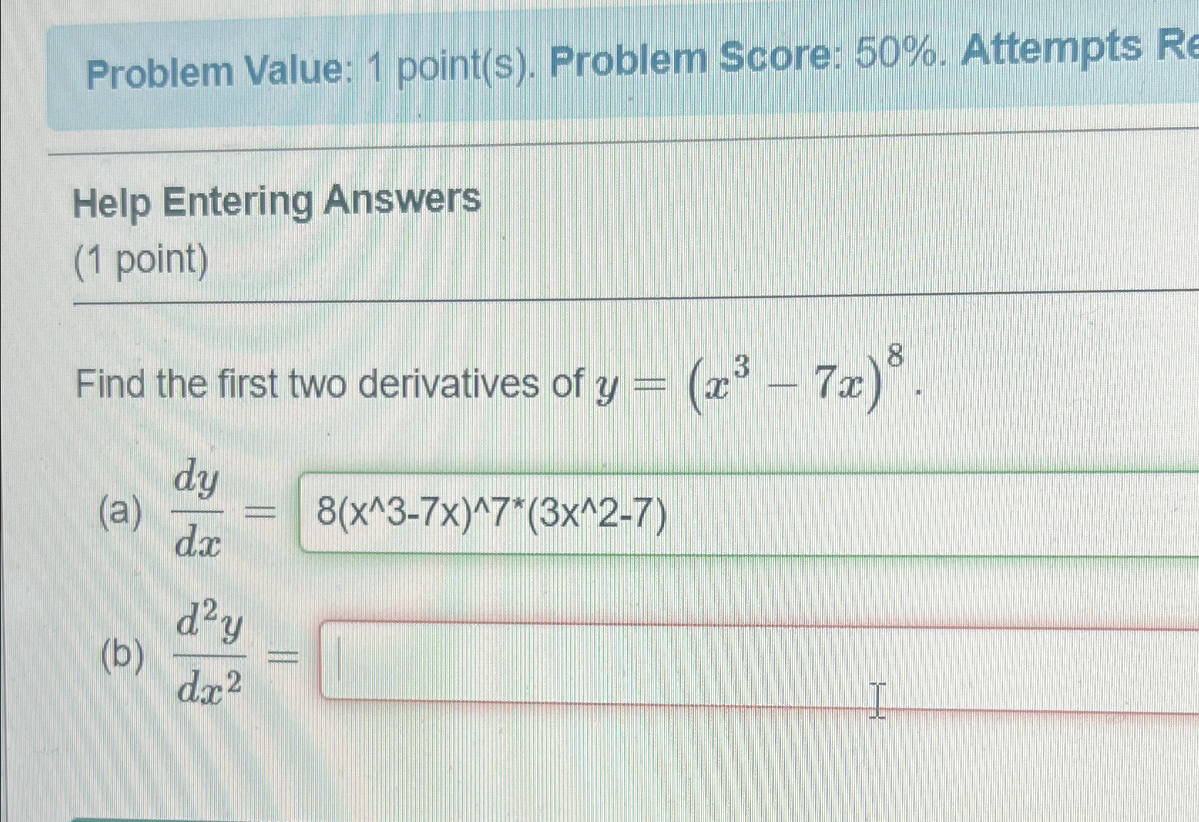 Solved Problem Value: 1 ﻿point(s). ﻿Problem Score: 50%. | Chegg.com
