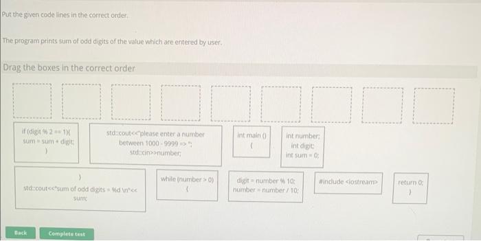 Solved Put the given code lines in the correct order. The | Chegg.com