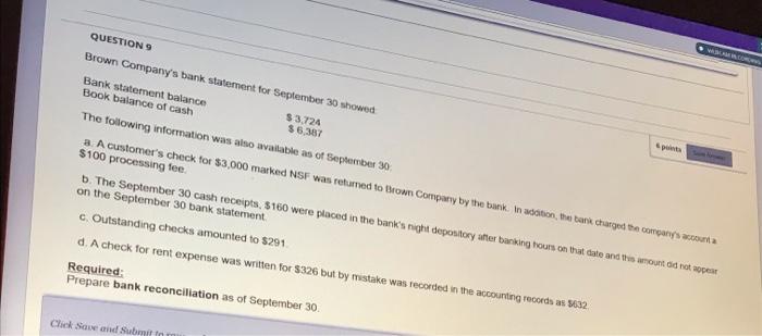 Solved QUESTION 9 Brown Company's bank statement for | Chegg.com