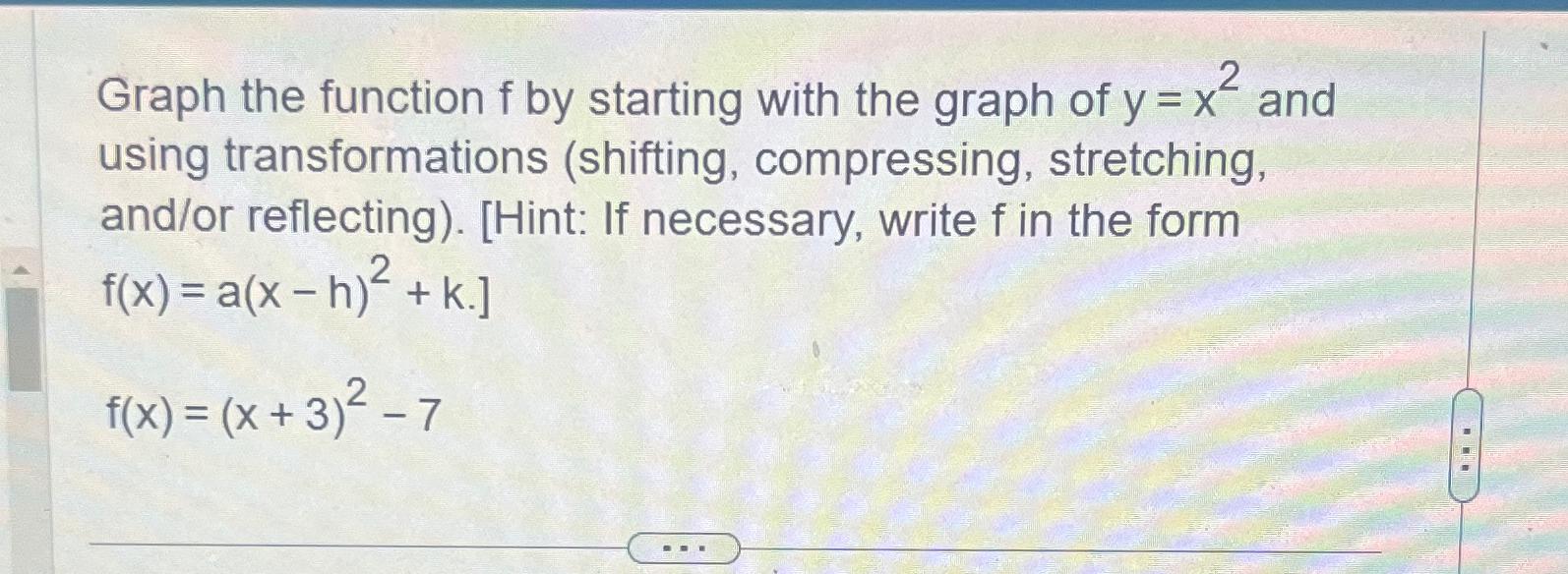 Solved Graph the function f ﻿by starting with the graph of | Chegg.com