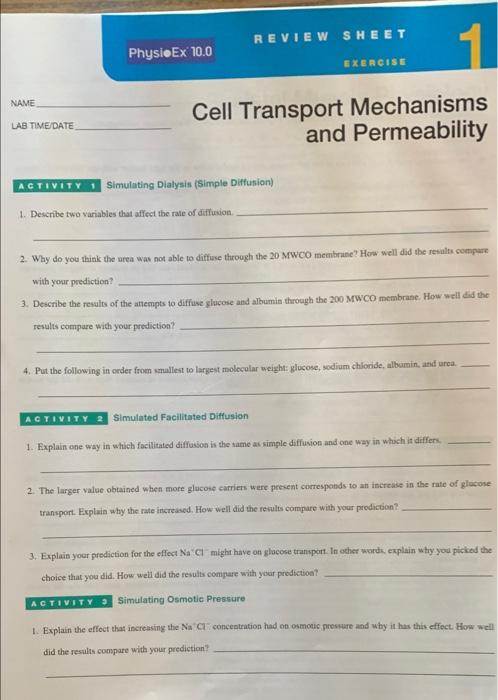 Solved Review Sheet Physioex 10 0 1 Exercise Name Lab