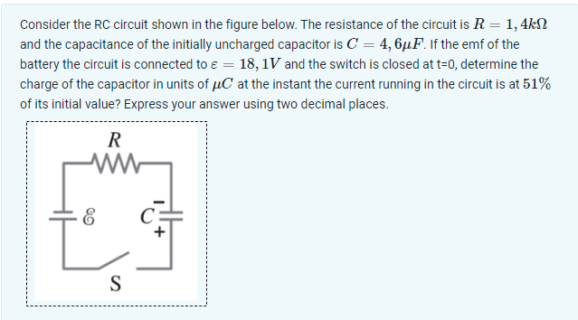 Solved Consider the RC circuit shown in the figure below. | Chegg.com
