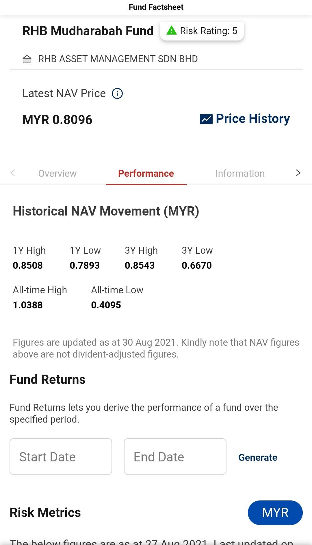 Solved Rhb Mudharabah Fund Risk Rating 5 M Rhb Asset Chegg Com