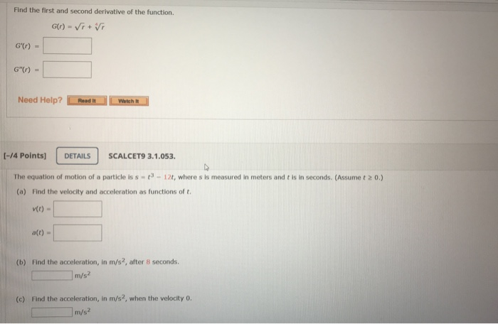 Solved Find the first and second derivative of the function. | Chegg.com